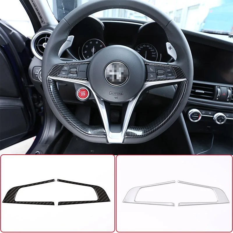 2pcs Carbon fiber Style For Alfa Romeo Giulia Stelvio 2017 2018 2019 ABS Chrome Steering Wheel Decoration Frame Trim Accessories