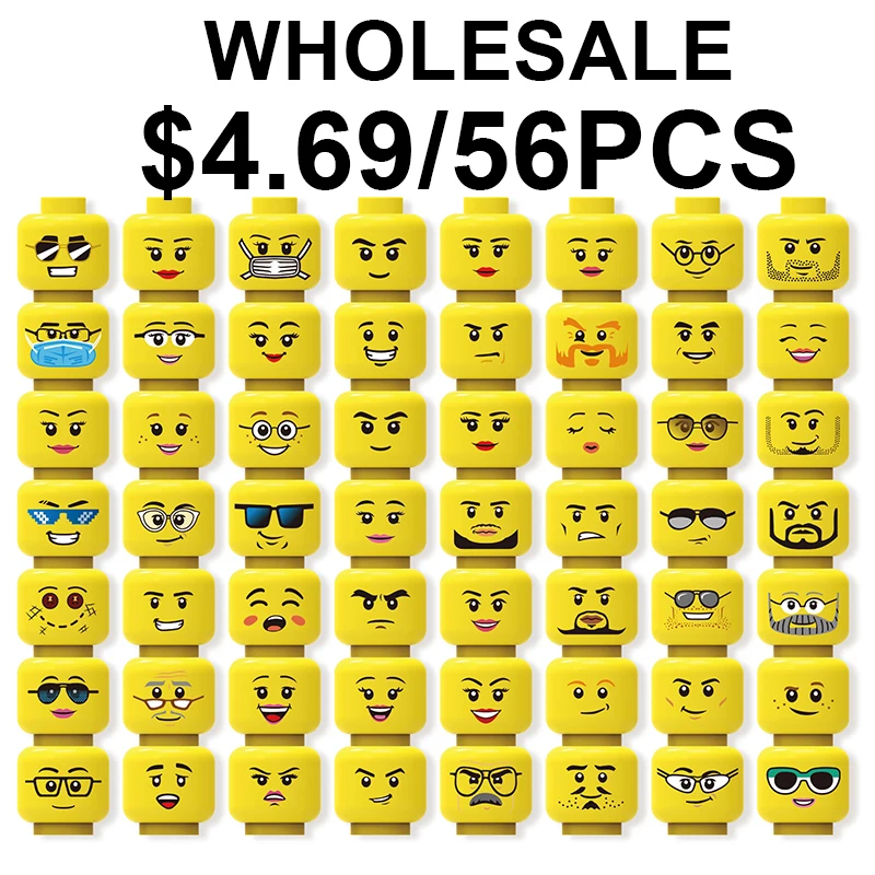 

MOC Figures Accessories Female Male Face Head Building Blocks Figures Expression Angry Injured Brick Educational Toys Boys Child