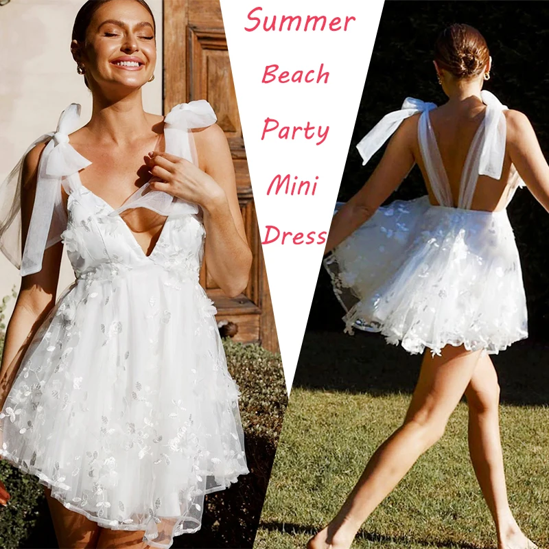 

Summer Dress Women Korean Fashion White Dress Evening Party Ruffle Mini Dresses Elegant Vestidos Vintage Beach Vestidos 2024