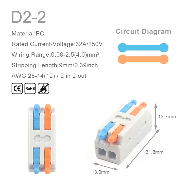 Universal Compact Conductor Spring Splicing 2/3Pin Docking Connector Mini Fast Wire Cable Connector Push-in Terminal Block