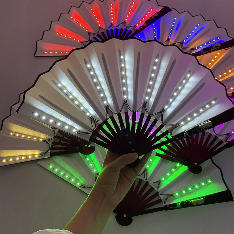 10 inches LED Luminous Folding Fan Dance Party Wedding Stage Performance Show Festival Fans Colorful Led Hand Fan Kung Fu Fan