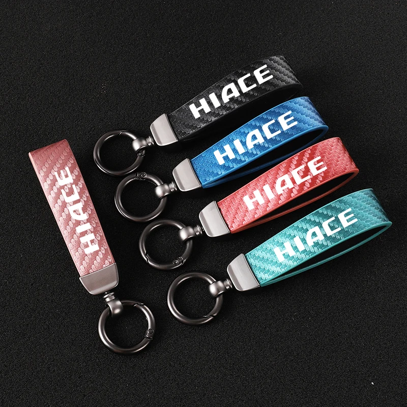 Car Carbon Fiber Leather Rope Keychain Key Ring for Toyota HIACE Car Accessories