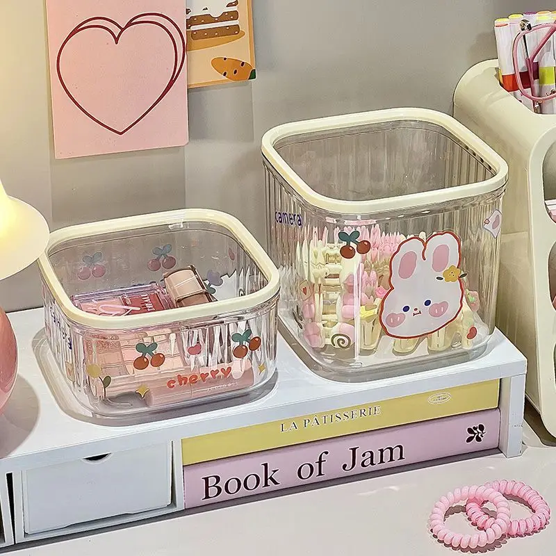 Kawaii Hair Accessories Desktop Transparent Storage Box Organizer with Lid Kids Girl Hairpin Storage Large Capacity Jewelry Box