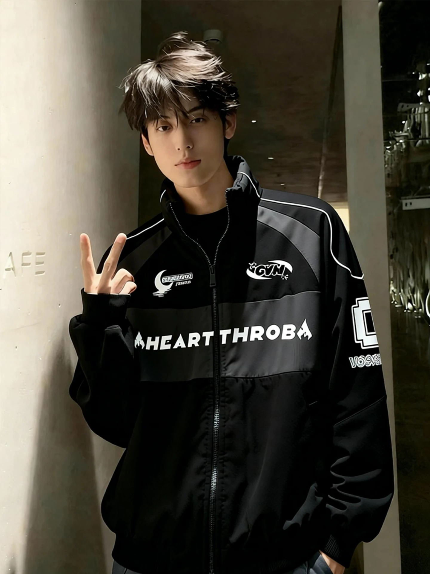 

Мужская зимняя утепленная короткая куртка-пуховик в американском стиле с воротником-стойкой, черная, для мотоциклистов