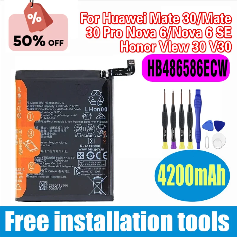 

HB486586ECW 4200mAh Battery For Huawei Mate 30/Mate 30 Pro Nova 6/Nova 6 SE Honor VIew 30 V30 Replacement Batteries