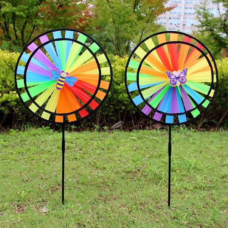 Double Layer Black Edge Colorful Windmill Wind Spinner Kid Toy Garden Yard Decor