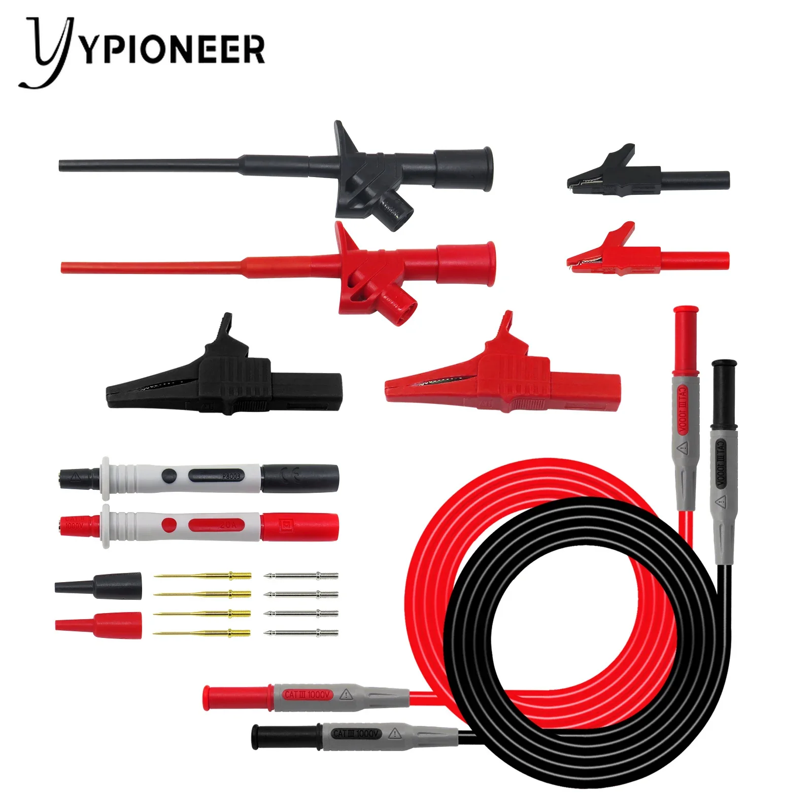 YPioneer-مجموعة اختبار الرصاص متعدد المقاييس P1600 ، مقابس الموز 4 مللي متر ، مقاطع التمساح ، خطاف صغير ، مسبار ثقب