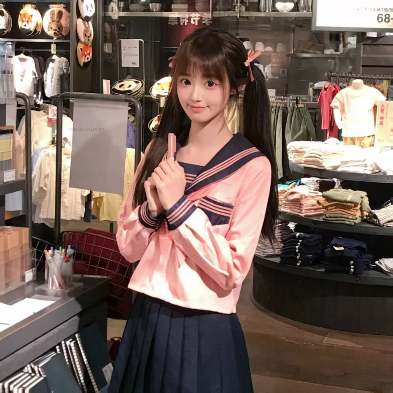Korean Style College Uniform Suit Sweet Hot Girl Spring Summer Jk Suit Long-sleeved Shirt Waist Pleated Back Skirt Sweet Sets