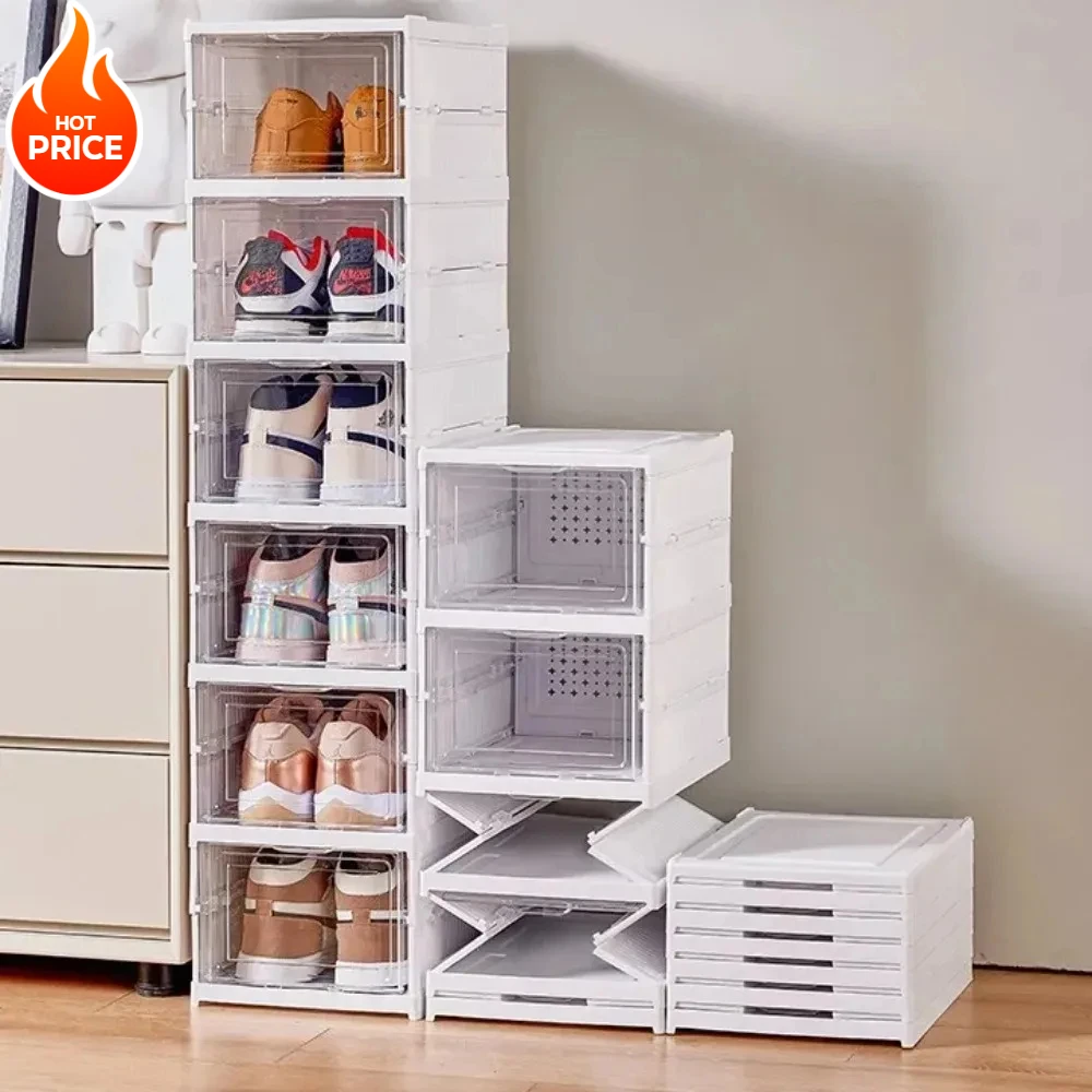 CANBOUN Foldable Shoe Box Transparent Dustproof Footwear Organizers With Cover Hall Stackable Shoes Cabinet Closet Sneakers Stor