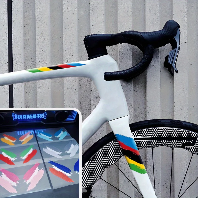 2 Stück Regenbogen-Graffiti-Vinyl-Aufkleber, wasserfeste, kratzfeste Aufkleber, kreative personalisierte Dekoration für den Rahmen von Rennrädern und Mountainbikes