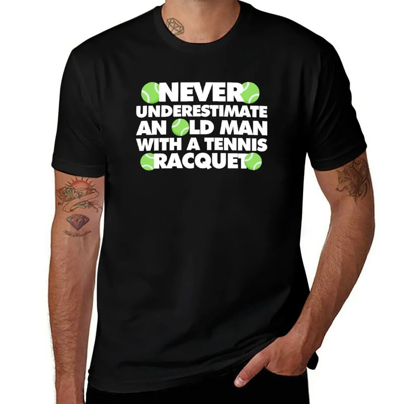 Never Underestimate An Old Man With a Tennis Racquet Funny Tennis Player T-Shirt oversizeds men clothes