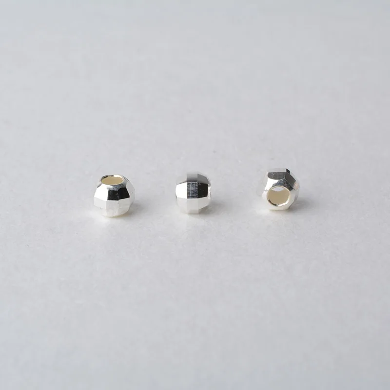 Solid 925 Sterling Sliver Seamless Faceted Beads Round Spacer Mirror Surface Cutting Loose Bead for Jewelry Making 2 mm 3mm ,1pc
