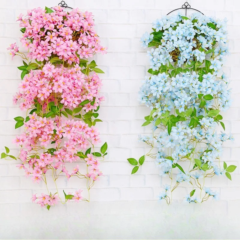

UV-Resistant Artificial Flower Wall Hanging Rattan Silk Flowers Bouquet Suitable Long Vine for Garden Wedding Outdoor Decoration