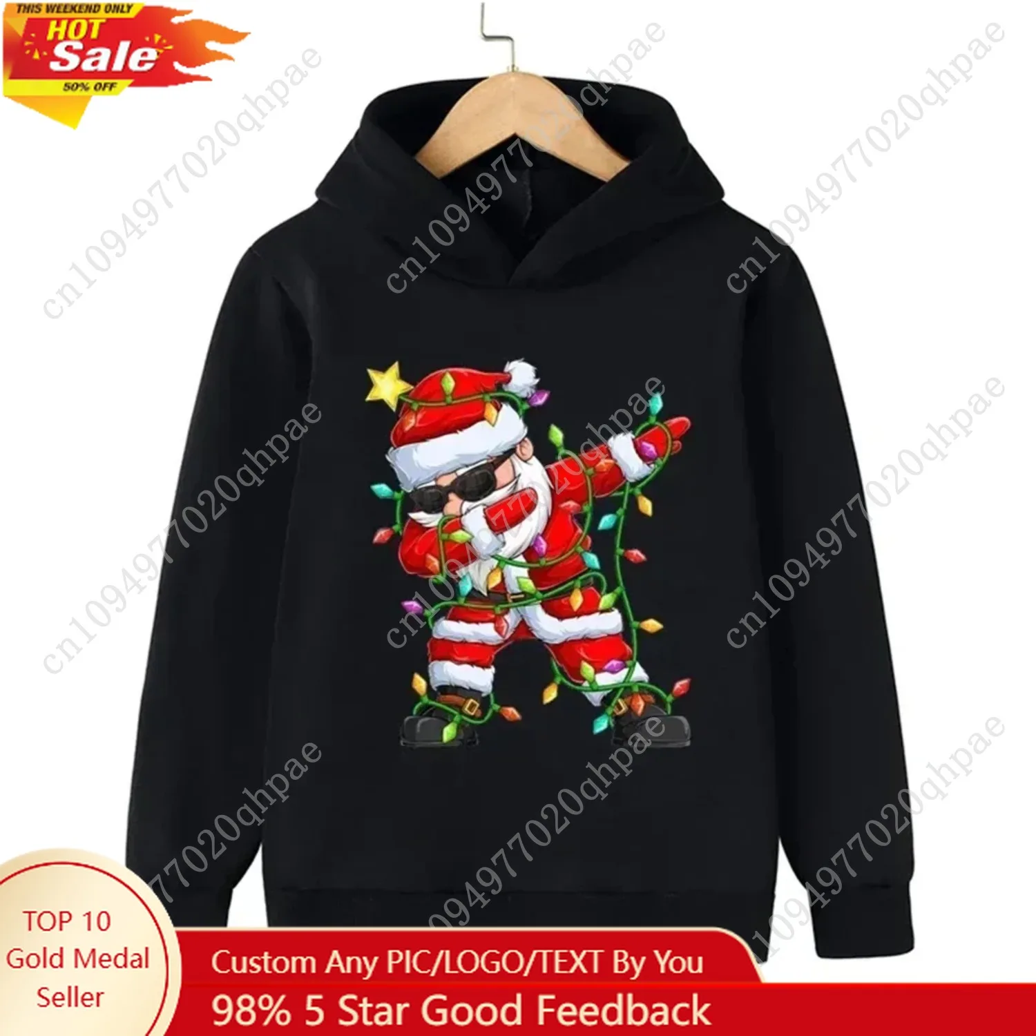 

Santa Claus Patterned Children's Hoodies, Long-sleeved Warm Outdoor Sports Hooded Pullovers for Boys and Girls in Autumn