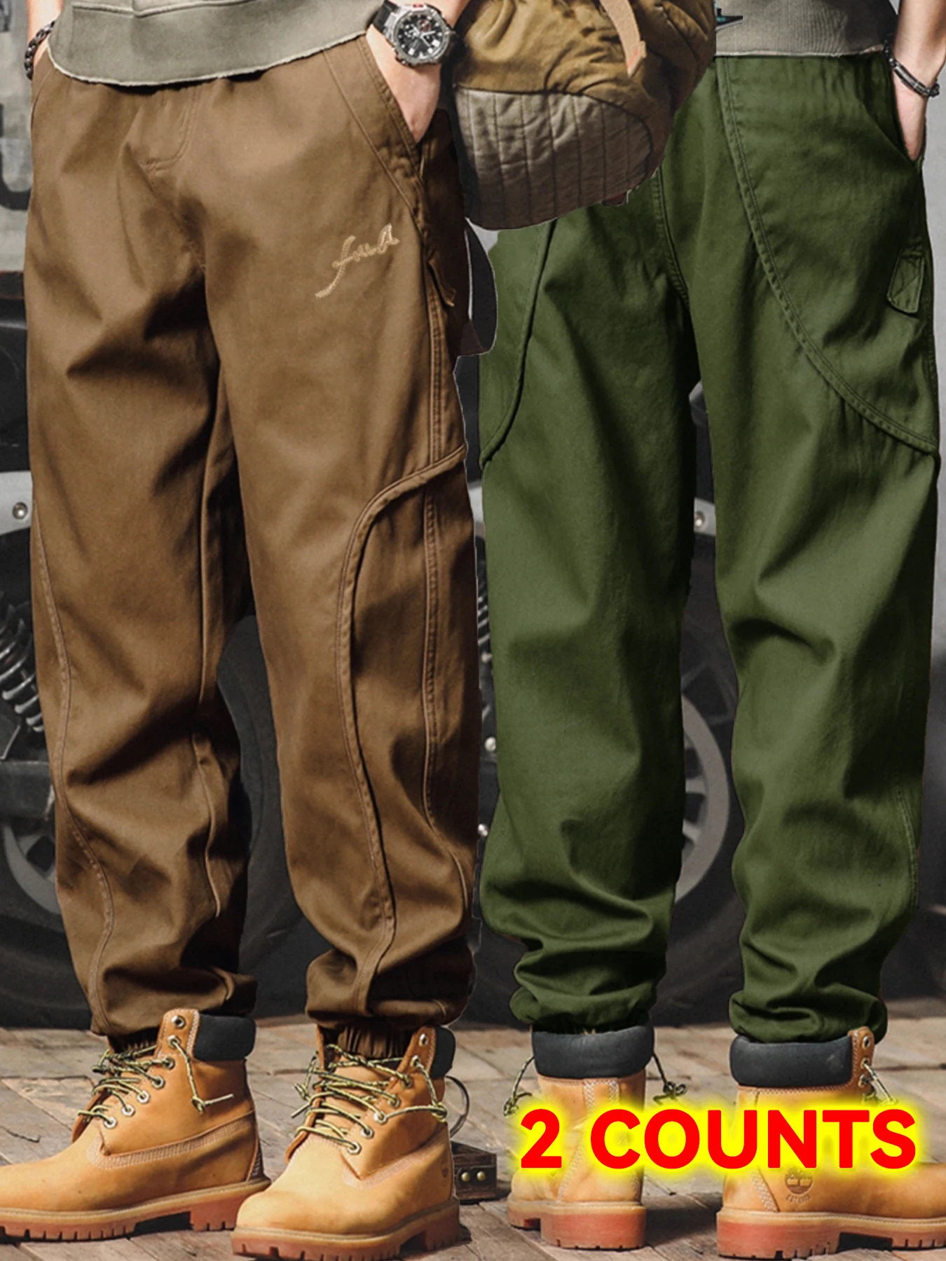 

Elastic Oversized Casual Workwear Pants for Men's Loose Cropped Sports Pants Cool Black Cargo Pants Armygreen Pants Men