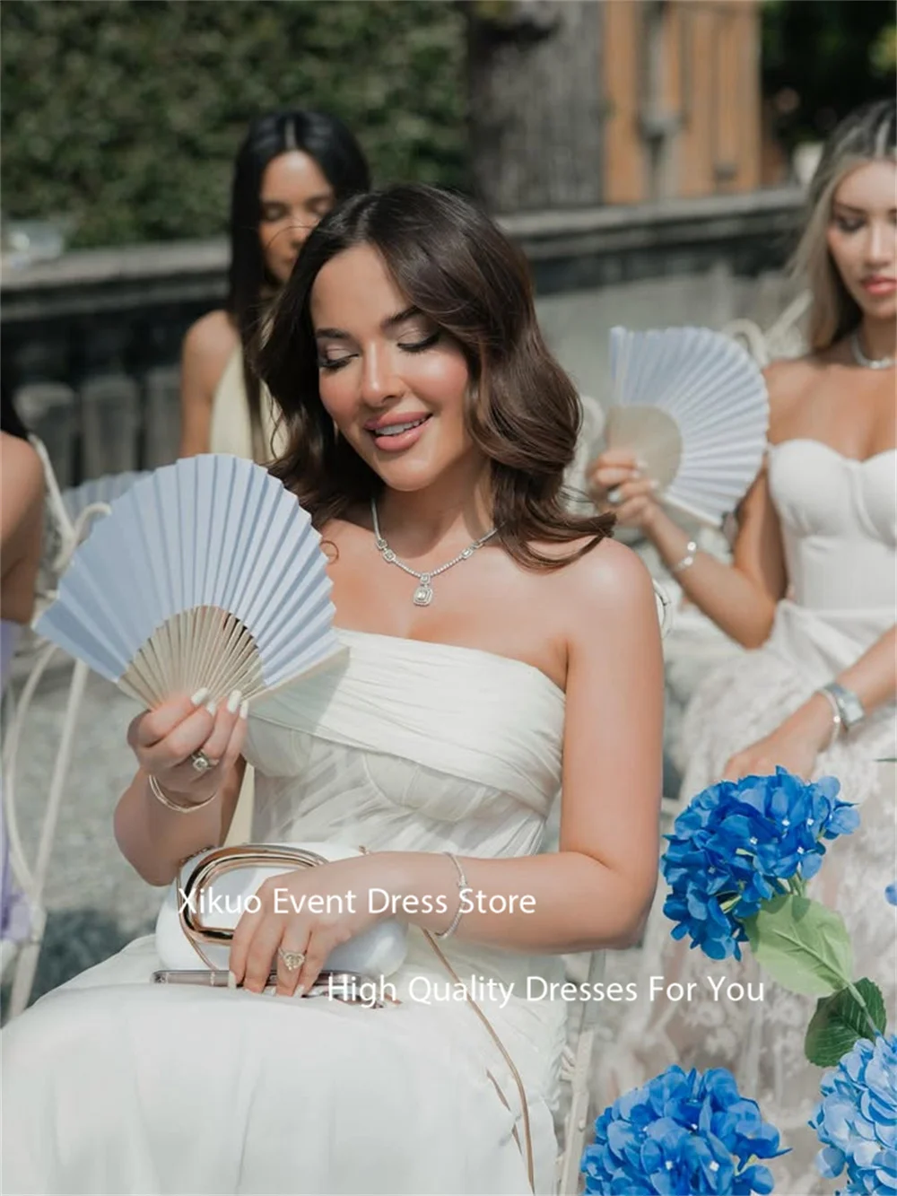 فساتين سهرة طويلة من الشيفون من Xikuo مكشكشة على شكل حرف A أنيقة من فيستدوس دي غالا بدون حمالات مطوي مكشكشة حسب الطلب