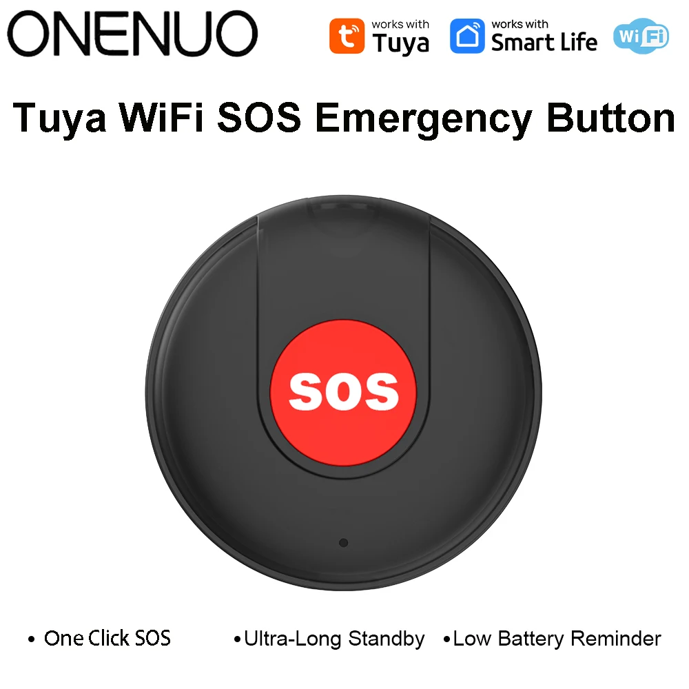 WiFi SOS Button One Key Emergency Wireless Security Alarm Panic Device for Elderly Kids Home Safety Tuya APP Remote Black/ White