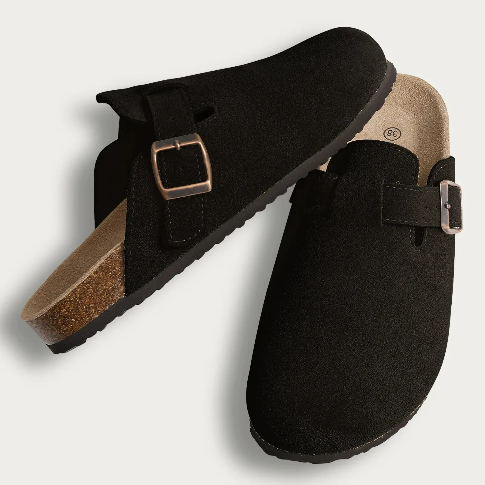 Pantoletten aus Kork-Wildleder, Hausschuhe für Damen, modische Herren-Clogs, Schuhe, klassische rutschfeste Outdoor-Hausschuhe aus Kork mit Fußgewölbeunterstützung