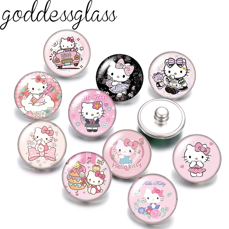 MINISO Cute Hello Kitty cartoon 10pcs mixed 12mm/18mm snap buttons for 12mm/18mm snap bracelets DIY snap jewelry Gift