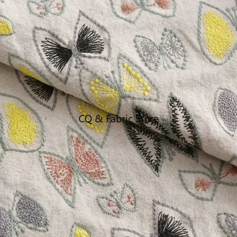 نسيج DIY الصناعة الثقيلة ثلاثي الأبعاد التطريز نسيج القطن والكتان الكرتون فراشة النسيج اليابانية Ins أريكة الستار