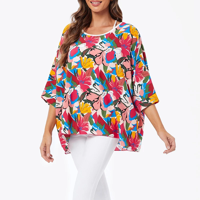 BHFlutter 4XL 5XL 6XL Plus Size Women\'s Shirt 2023 New Print Sexy Off Shoulder Bohemian Summer Top T-shirt Casual Chiffon Shirt