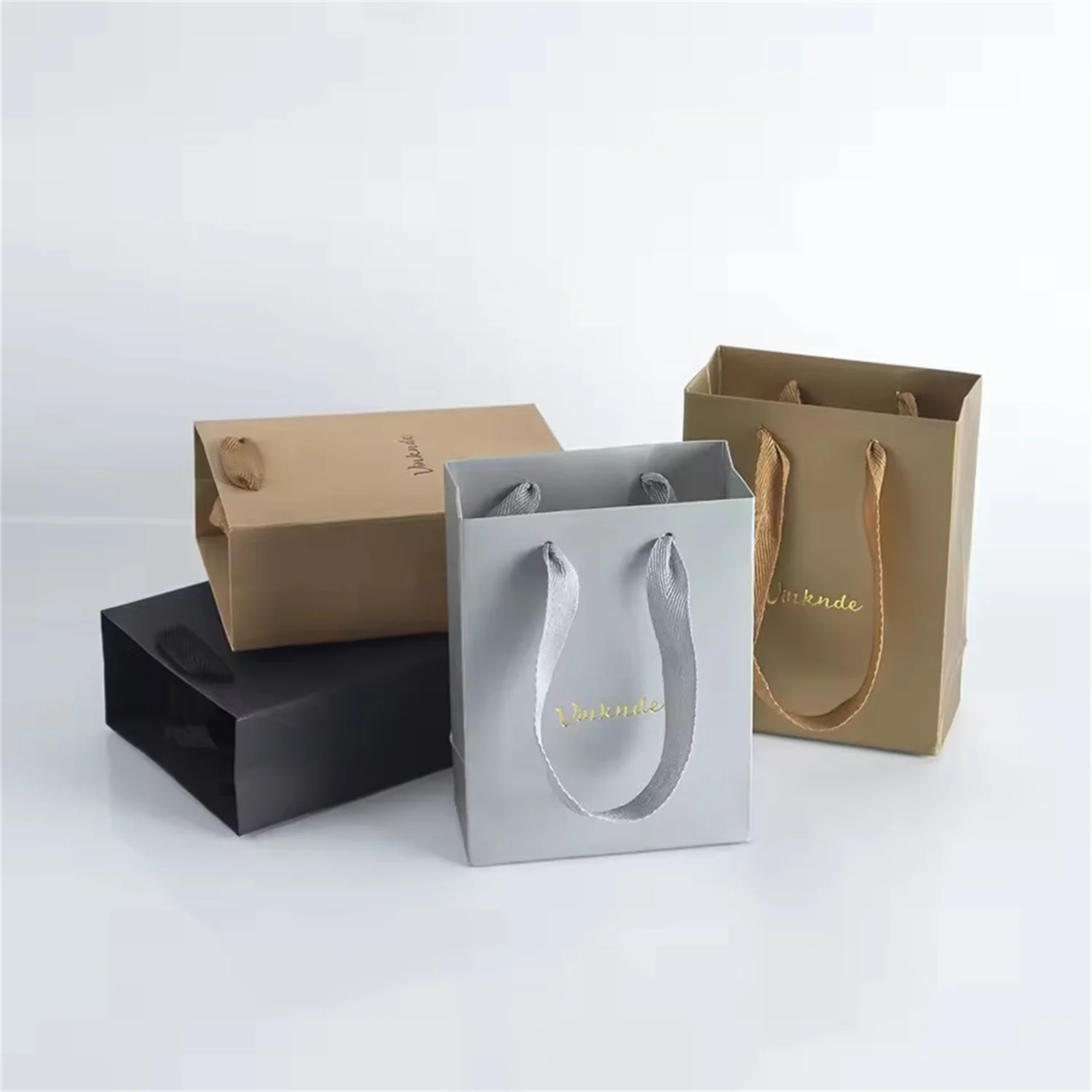 

24pcs Custom Logo Luxury Ribbon Handle Boutique Shopping Packaging Customized Printed Tote Paper Festival Gift Bags Portable