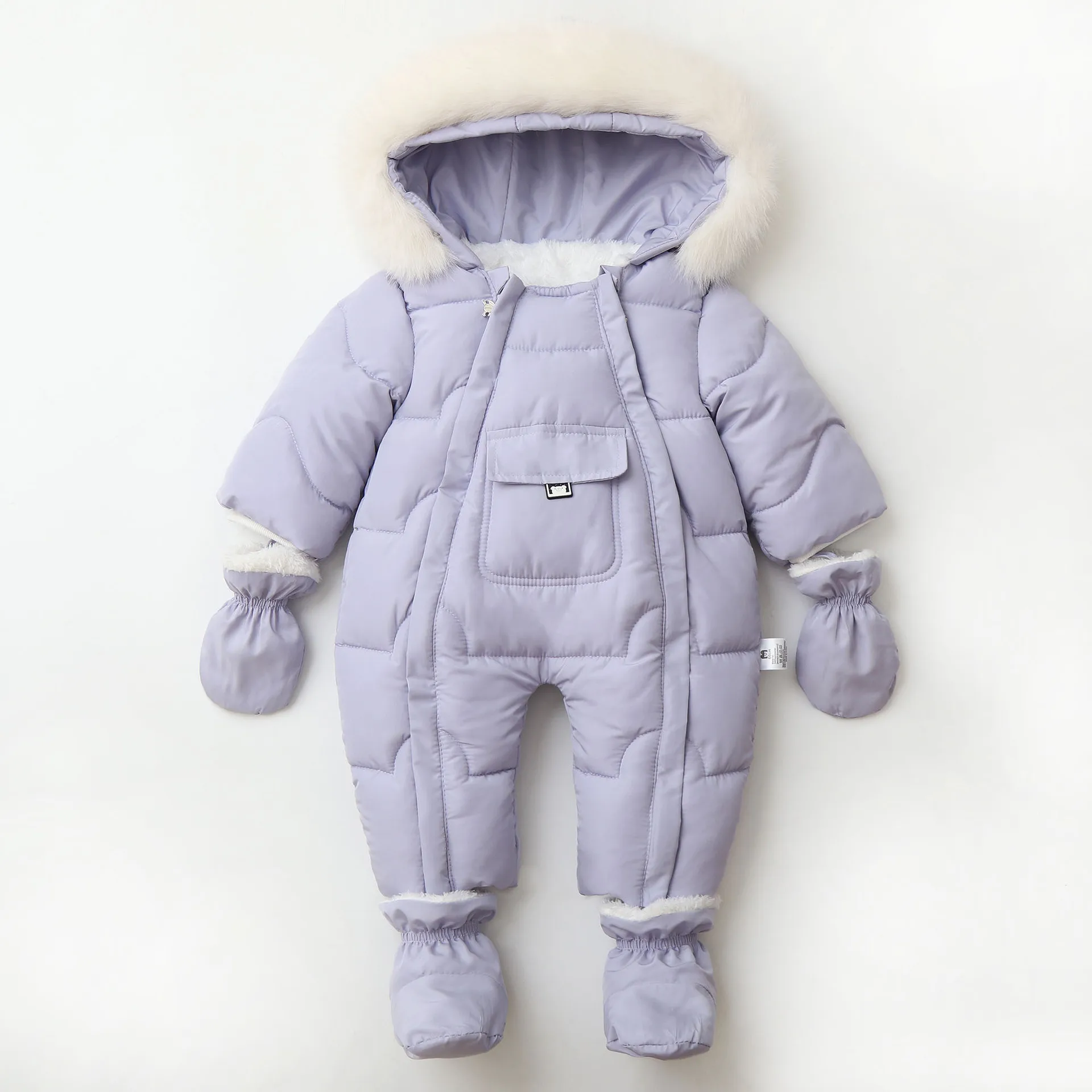 

LILIGIRL 2025 Winter Baby Rompers Fur Lining Boys Jumpsuits Warm Fleece Padded Toddler Snowsuit Infant Outfit