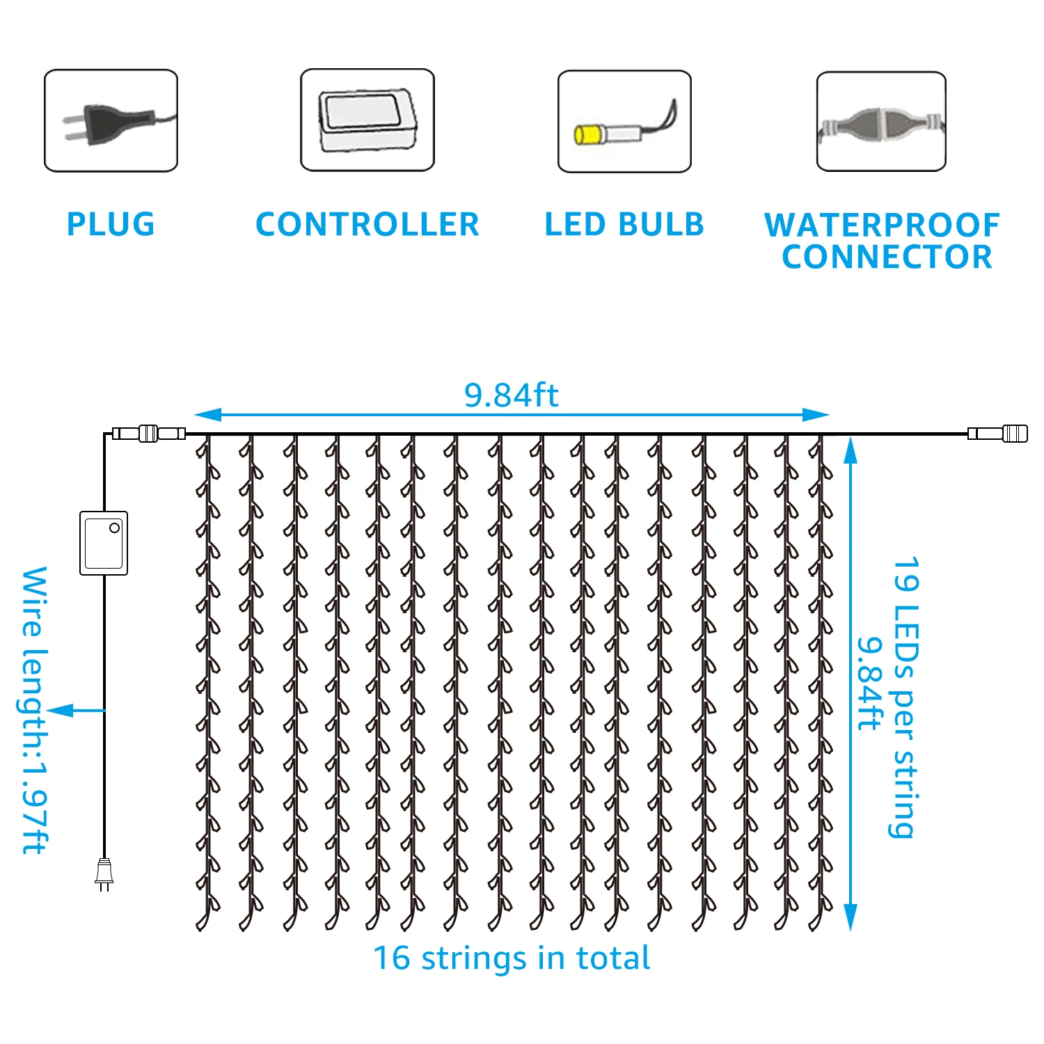 LED estrelado natal cortina string luzes, decoração interior para festival, festa de casamento, branco quente, 9.8ft x 9.8ft