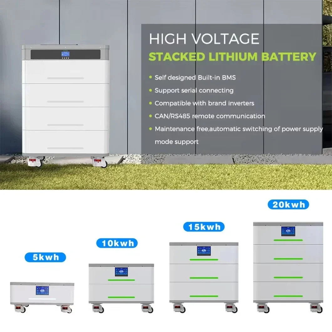 48V 400Ah Lithium Battery 51.2V 200Ah 10kVA 10kW 20kW Hybrid Solar Power System IP65 Protection Class Stackable CAN