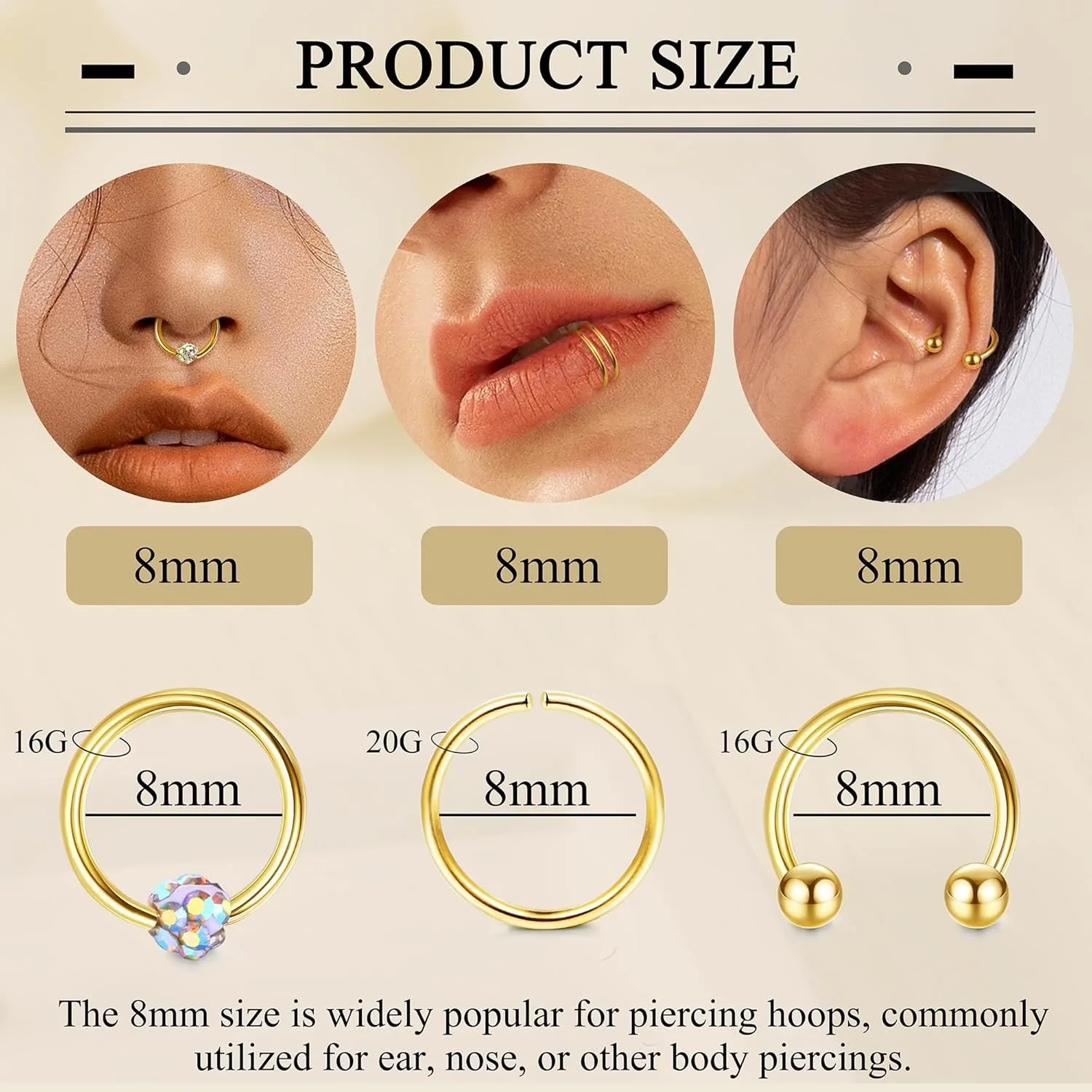 Bobisty 24 szt. 16G Kolczyki do Tragus ze Stali Nierdzewnej, Kolczyki do Chrząstki, Pierścienie do Nosa, Septum, Labret, do Wargi, Muszli, Koła, Sztyfty