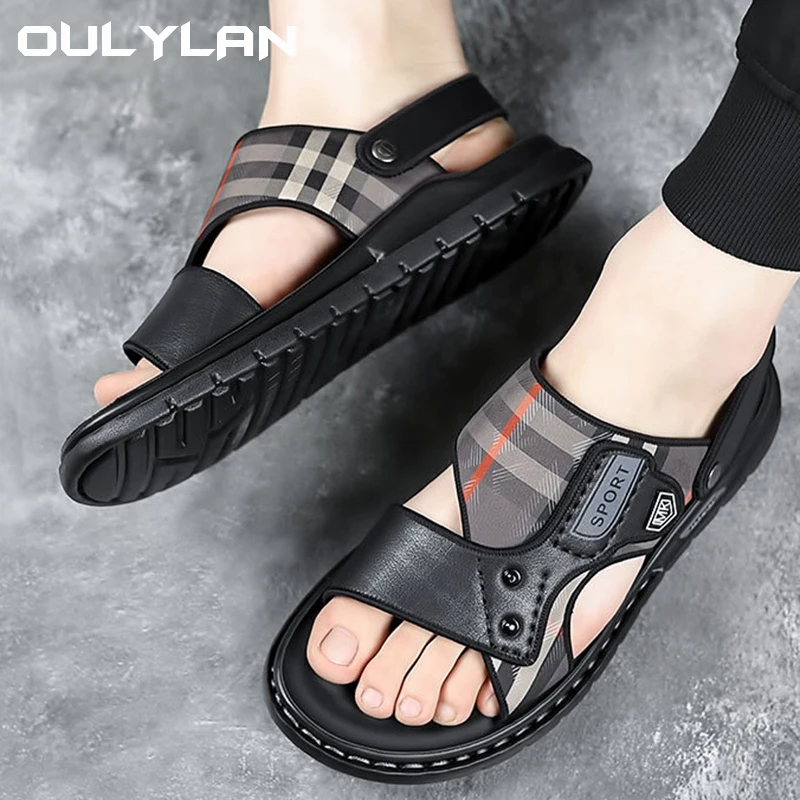 NEW Summer Shoes Men's Sandals 2024 Fashion Beach Men Driving Outwear Sandals Trendy Leather Soft Sole Anti slip Man Slippers