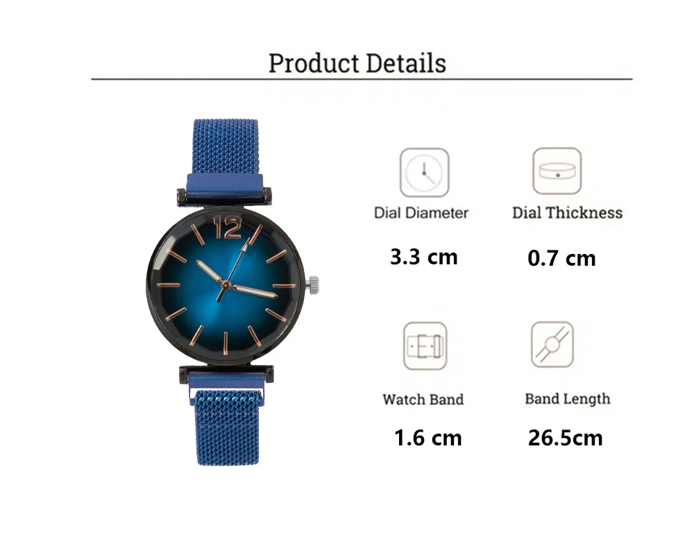 Fashion Women\'s Watch Metal Mesh Steel Strap Jewel Blue Watch for Women Quartz Watch Women\'s Clock