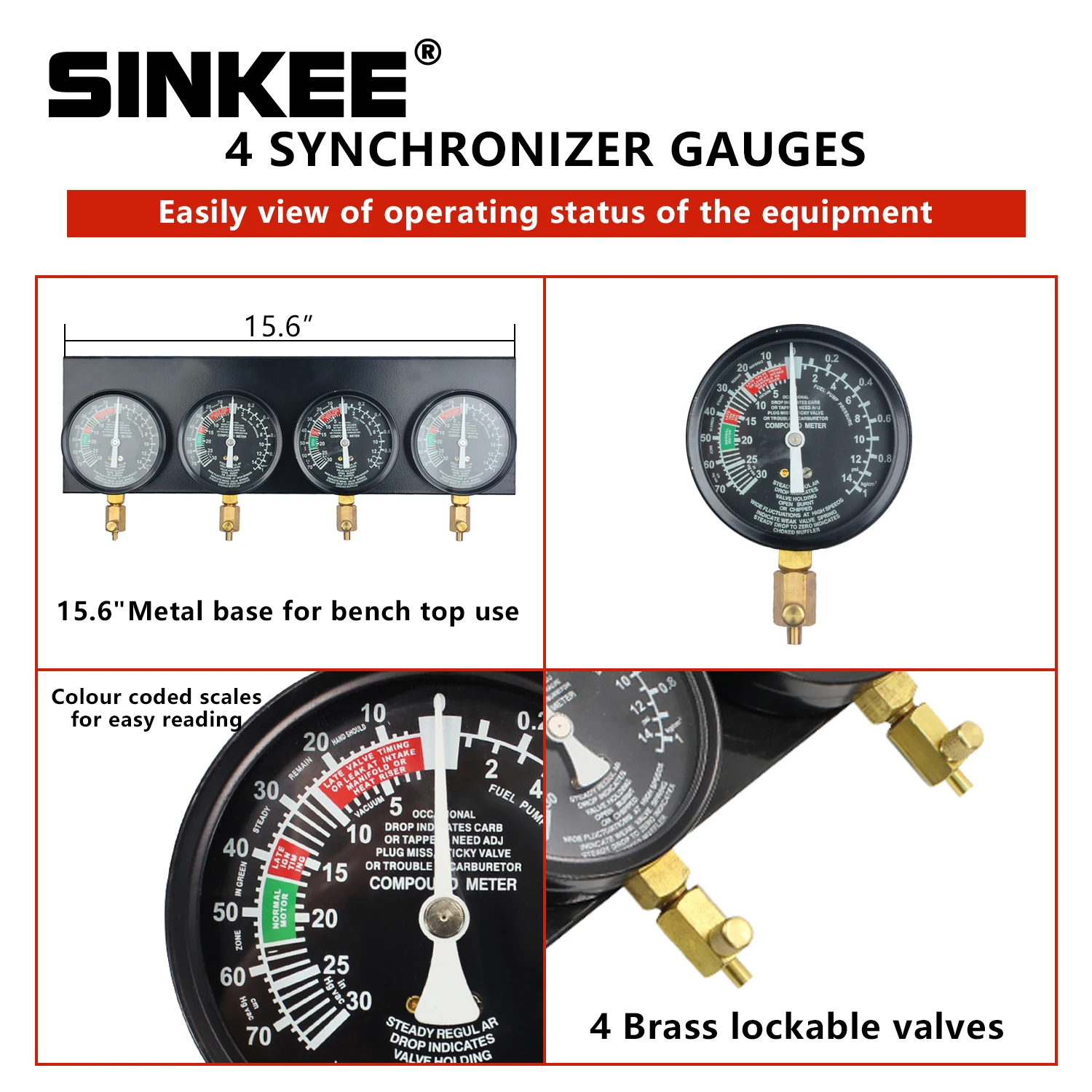 Fuel Vacuum Carburetor Synchronizer Carb Tools sync 4 Gauge Set with Rubber Hose Vacuum Balancer Meter Kit For Motorcycle