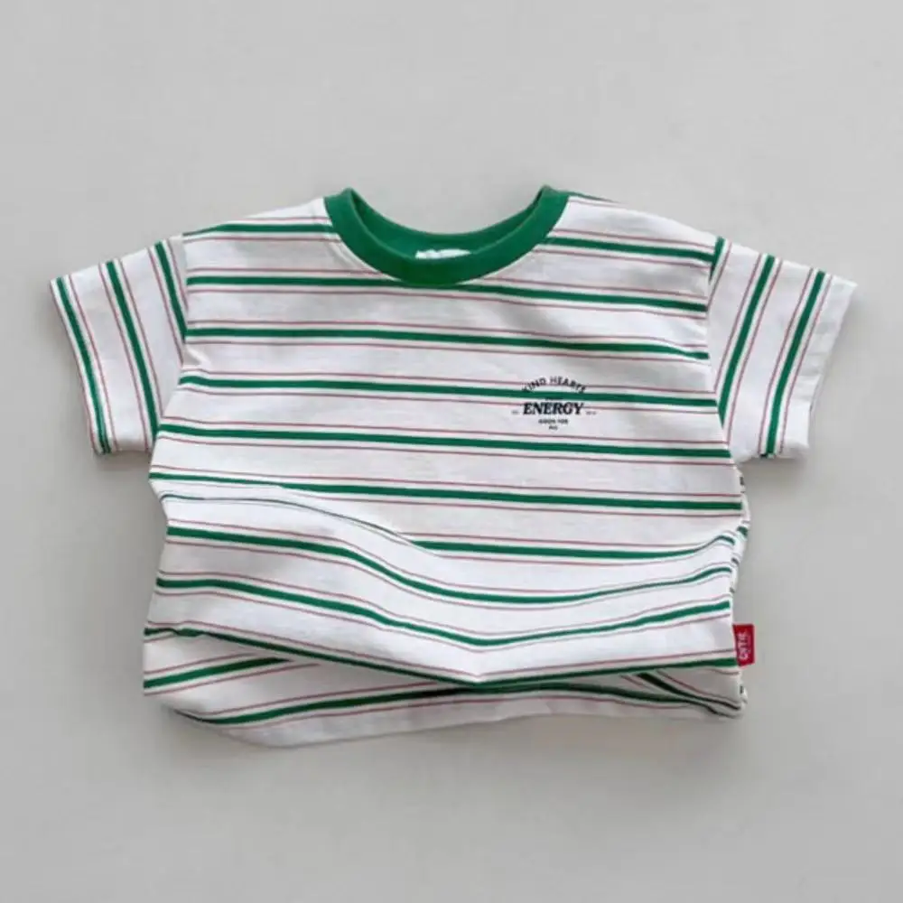 

2025 Summer New Baby Short Sleeve T Shirts Infant Boy Casual Striped T Shirt Toddler Girl Cotton Tee Kids Loose Tops