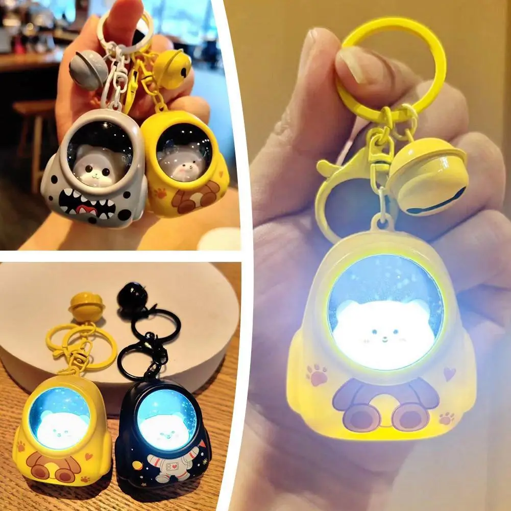 Nightlight Cute Teddy Bear Keychain Ornament Kawaii Bear Backpack Popular Pendant Glowing Keychain Holiday Gifts For Studen K0V0