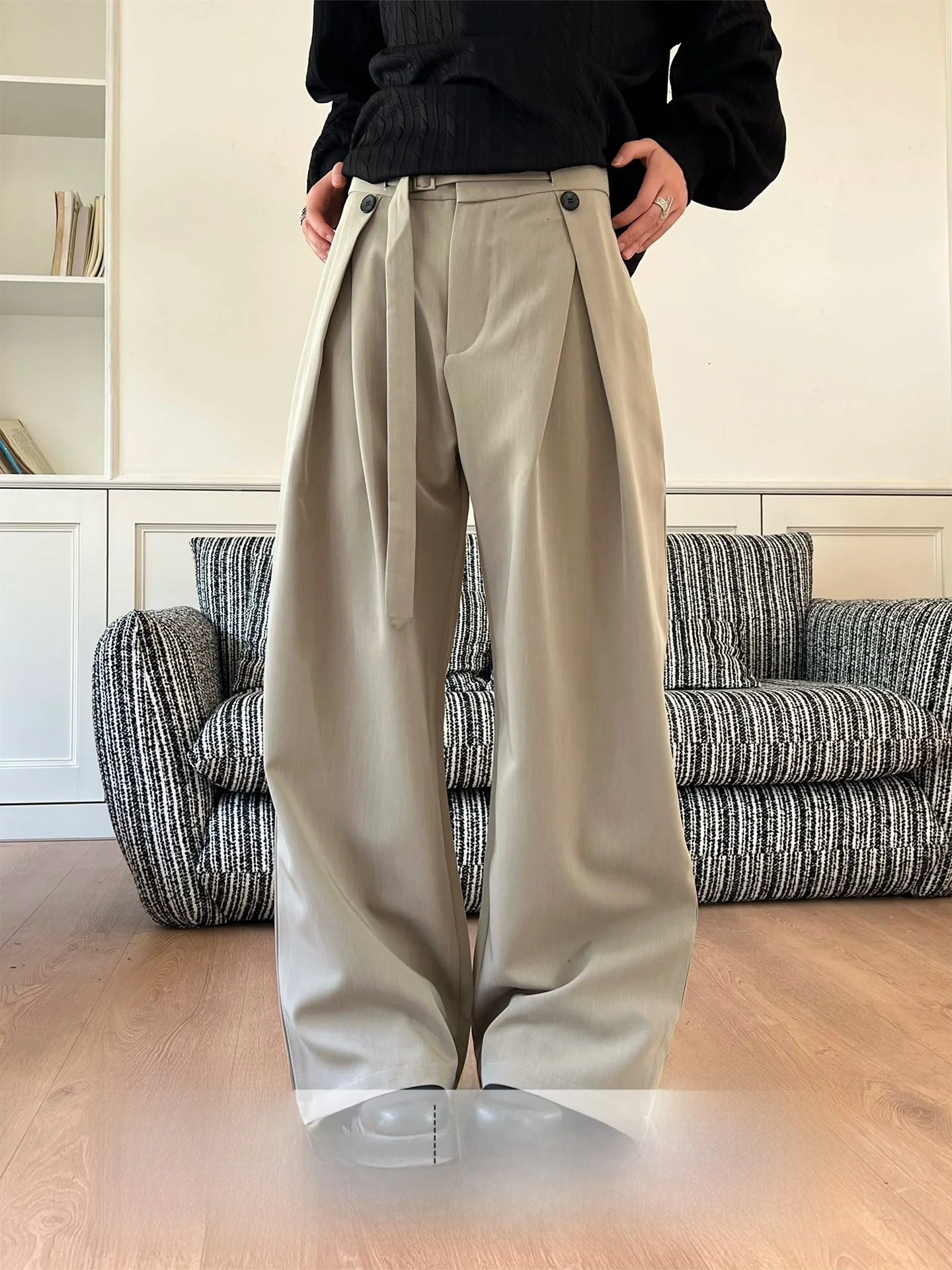 

Повседневные винтажные плиссированные брюки прямого кроя из смесового полиэстера, дышащие, с эффектом драпировки, для пар, стройнящие фигуру