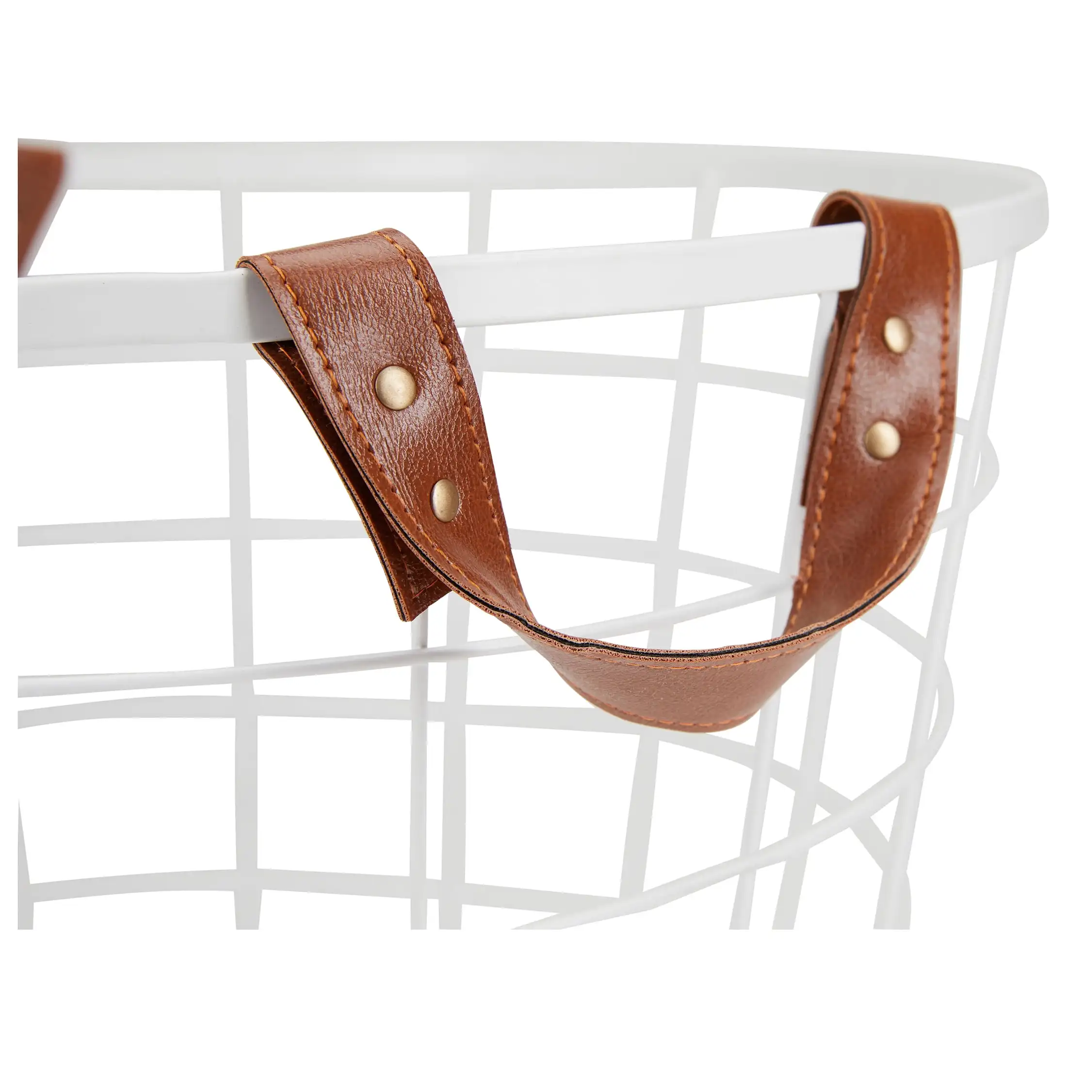 Großer runder Drahtkorb mit Griffen, weiß