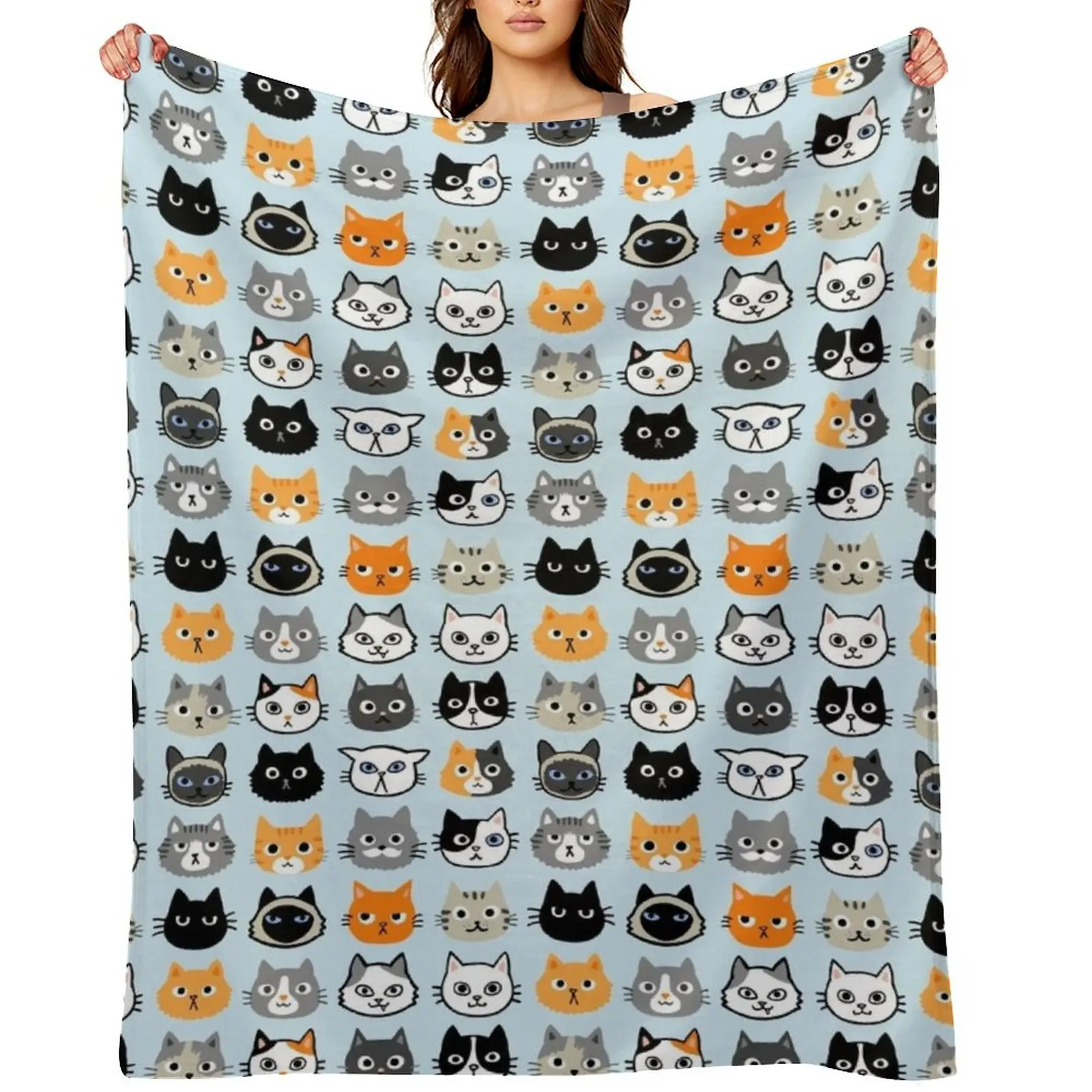 

Assorted Cat Faces Cute Quirky Kitty Cat Drawings Throw Blanket Decorative Sofas Furry Beautifuls Blankets