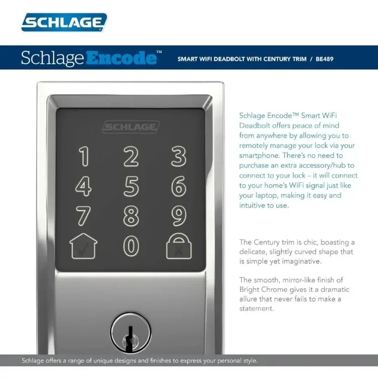 Best-selling Encode Smart WiFi Deadbolt with Century Chrome