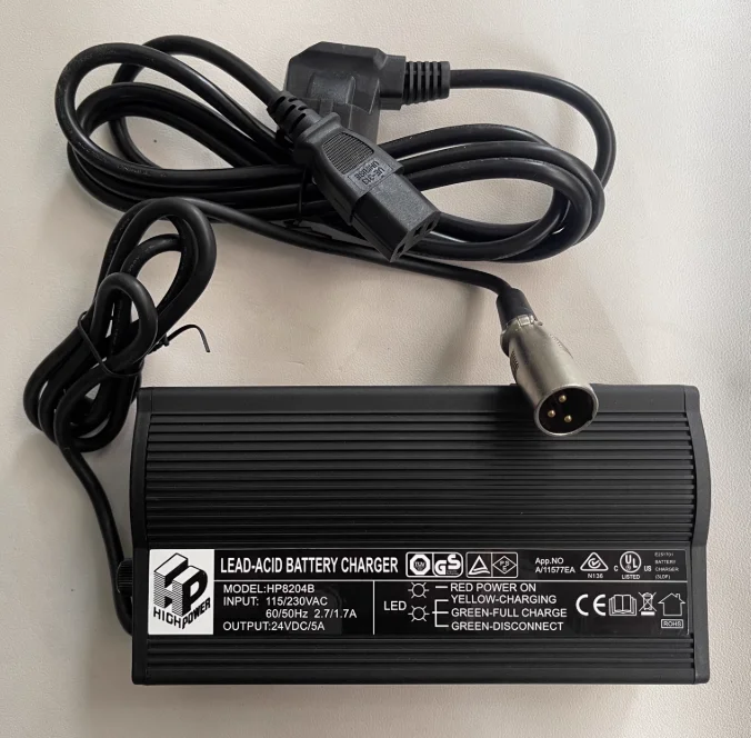 

HP8204B 24V 6A Mobility Scooter or Power Wheelchair Battery Charger Lead Acid Gel Battery Charger KC UL CE