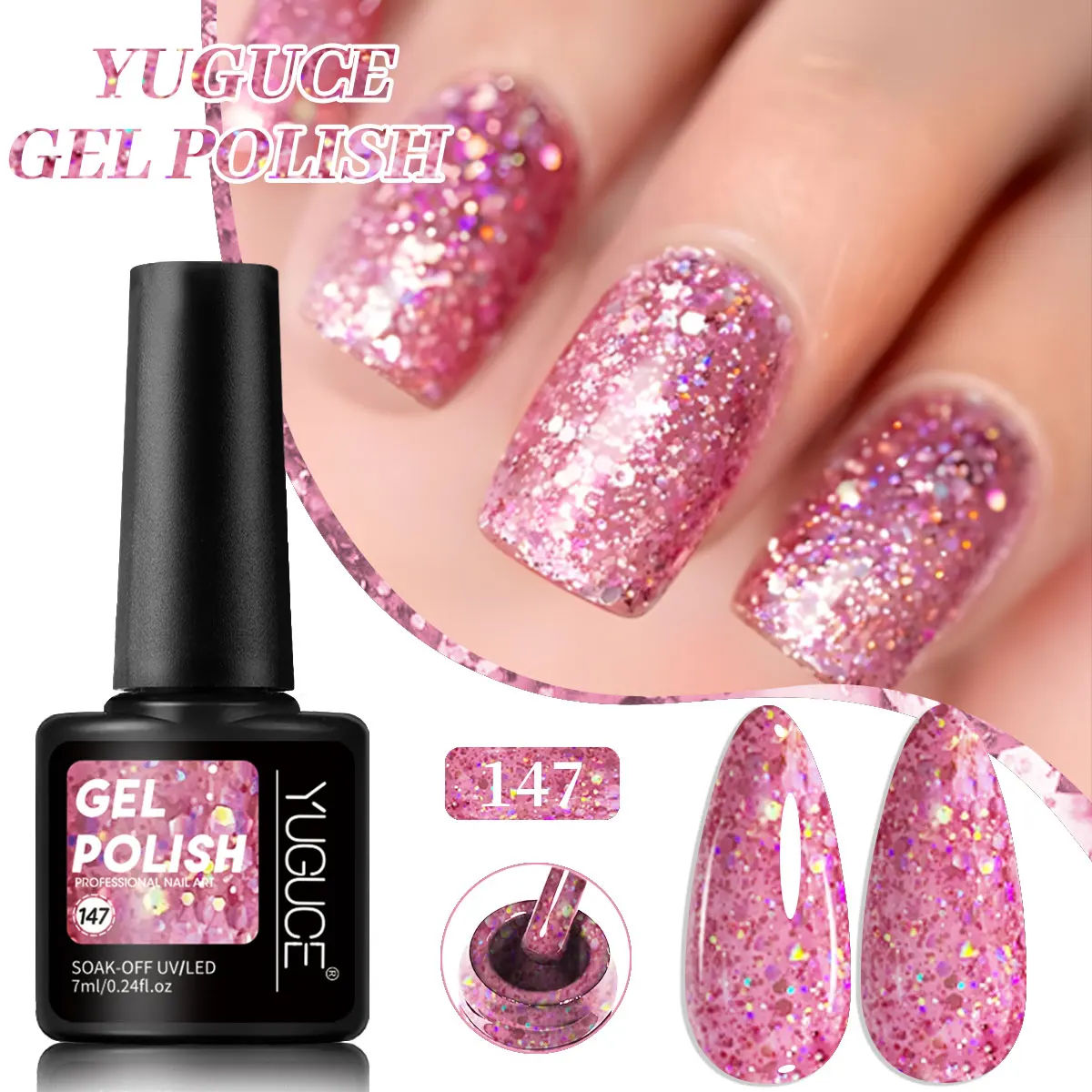 Yuguce 1 قطعة جل أظافر أحمر/ذهبي/أخضر/وردي، 0.24 أونصة، زجاجة مدمجة، خالية من الفورمالديهايد، نسيج غني، لامع ومرطب، مناسب لفن صالون الأظافر المنزلي للفتيات، فن أظافر عيد الميلاد #6