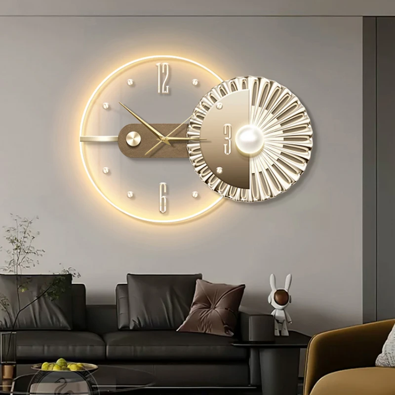 Modern Home Decor with Decorative Painted Wall Clocks Abstract Living Room Decoration Hanging Painting LED Light Circle Clock