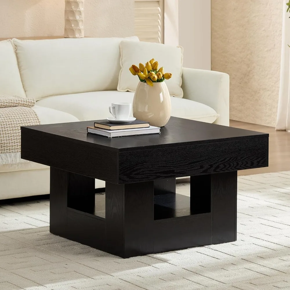 

Modern Square Coffee Table for Living Room, Wood Living Room Table with Sturdy Wooden Legs, Easy Assembly, 31.5 W x 31.5 D, Blac