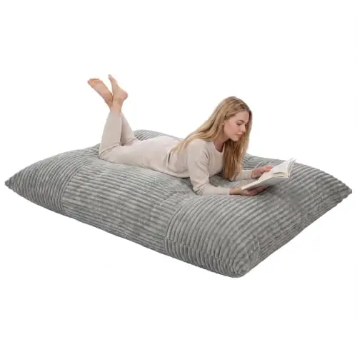 Bean Bag Chair for Adults, Accent Lazy Sofa (Gray) | Stuffed Floor Sofa w/Machine-washable Corduroy Cover, Soft Sponge