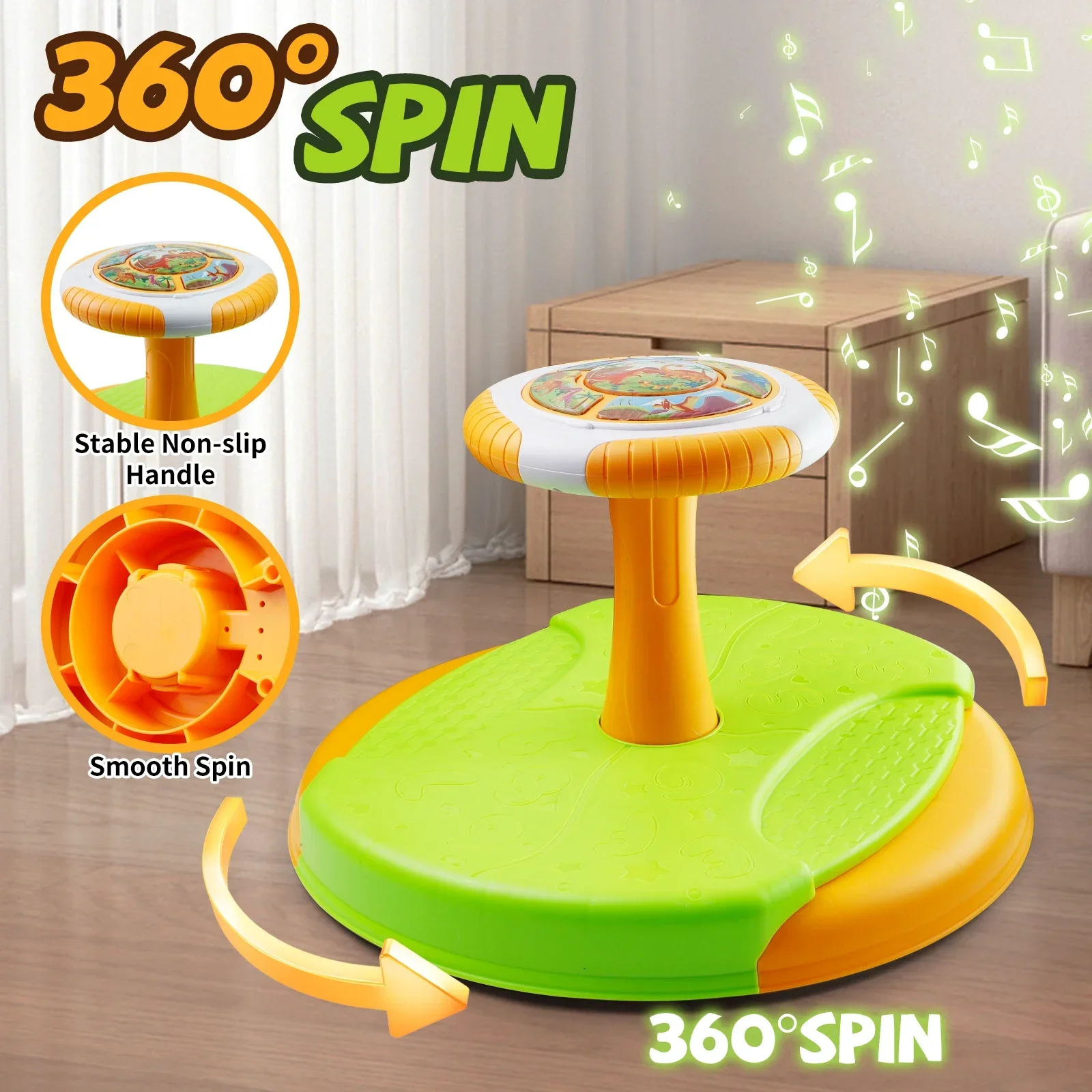 座って回転するおもちゃ、360 °   LEDライトと音楽付き回転シート、感覚玩具、男の子/女の子の誕生日、クリスマス、ドライバーなし