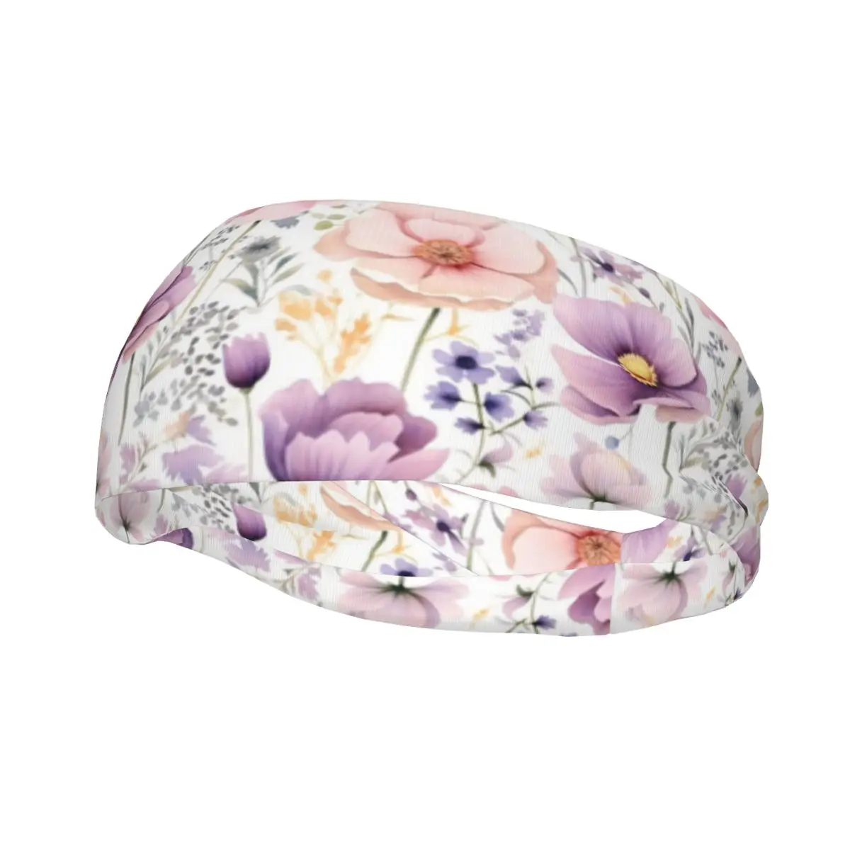 

Headband Sports Yoga Fitness Stretch Sweatband Hair Band Elasticity Headband Watercolor Spring Wildflowers And Leaves