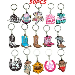 50PCS Wild Western Style Cowboy Series Keychain Horseshoe Cowboy Hat Boots Key Chain for Fashion Women Men Car Key Accessories