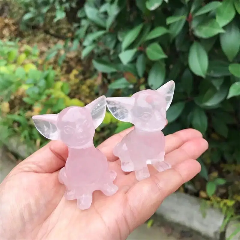 6CM Natural Fluorite Cartoon Dog Chihuahua Crystal Carving Animal Healing Home Decoration Children Toy Lucky Stone Gift 1pcs