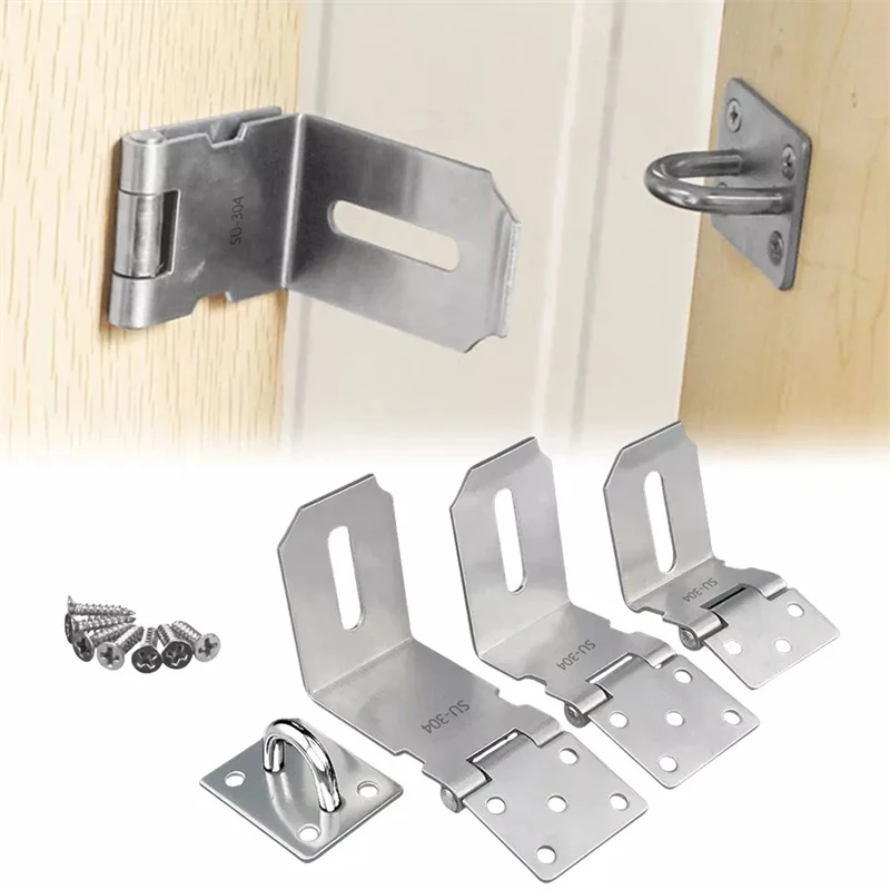 Stainless Steel Padlock Clasp Gate Hasp Staple Door 90 Degrees Latches Lock Shed Latch Household Burglar-proof Hardware