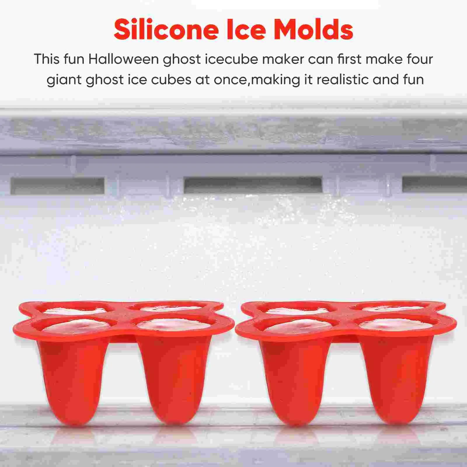 4 Pcs Ice Cube Maker Ghost Tray Silicone Molds Halloween Party Oversized Making Red